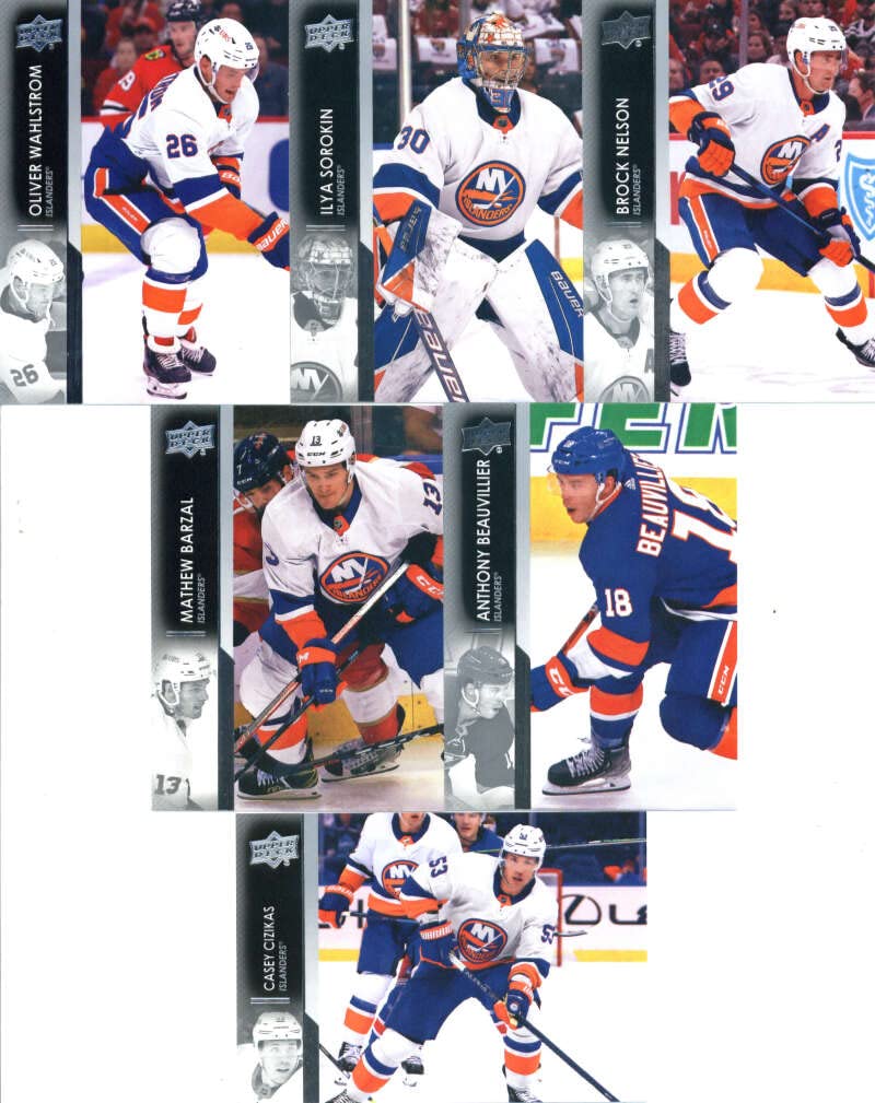 2021-22 Upper Deck Complete (Series 1 & 2) New York Islanders Veteran Team Set of 13 Cards: Josh Bailey(#113), Jordan Eberle(#114), Nick Leddy(#115), Anders Lee(#116), Jean-Gabriel Pageau(#117), Ryan Pulock(#118), Semyon Varlamov(#119), Mathew Barzal(#362