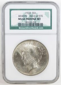 1922 no mint mark binion silver hoard $1 ngc ms 64 prestige set