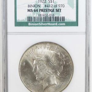 1922 No Mint Mark Binion Silver Hoard $1 NGC MS 64 Prestige Set