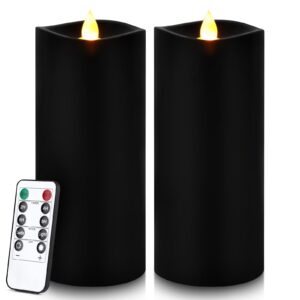 enpornk 7” x 3” flameless candles, flickering moving flame led candles, battery operated candles with remote and timers, black, set of 2