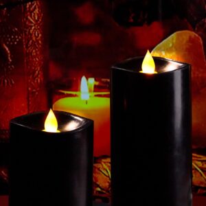 Enpornk 7” x 3” Flameless Candles, Flickering Moving Flame LED Candles, Battery Operated Candles with Remote and Timers, Black, Set of 2