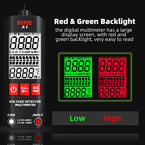 BSIDE Digital Multimeter 3-Results Display Pocket Smart Auto Range Voltmeter Resistance Frequency Continuity V-Alert Live Wire Voltage Tester with Flashlight, Black