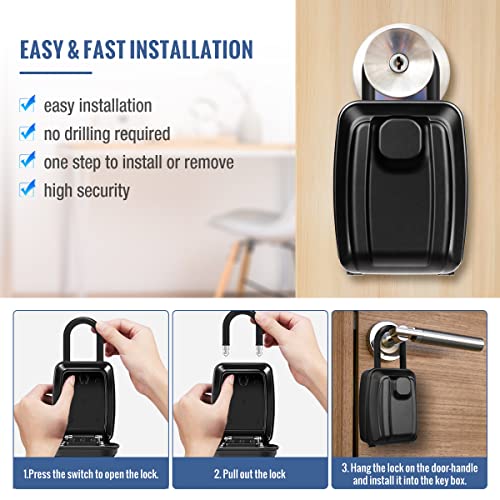 HUANLANG Key Lock Box for Outside 12 Digit Push Button Lockbox for Keys Outdoor Hanging Waterproof Lock Box for House Key Portable Key Safe Combination Lockboxes for Realtors Home School Airbnb Office