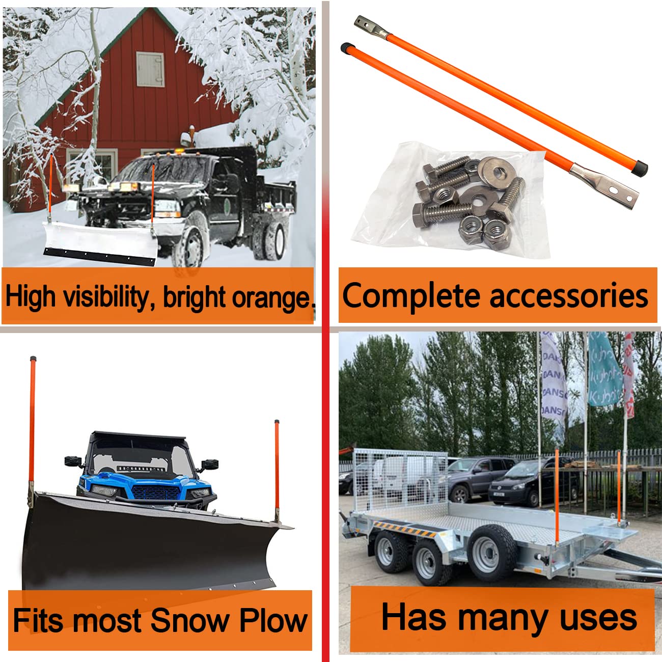 SEASAIL Bold 36'' Snow Plow Blade Marker Guide Kit High Visibility Orange with Stainless Steel Joint Compatible with Most Snow Plow Not Easy to Break and Rust Low Temperature Resistance