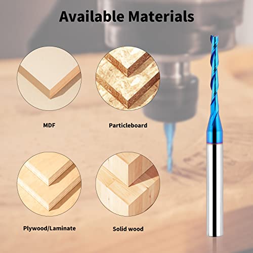 EANOSIC Upcut Spiral Router Bit 1/4 inch Shank, 1/8 inch Cutting Diameter, Extra Long 3 inch Solid Carbide with Nano Blue Coating CNC Router Bits End Mill for Wood Cut, Carving