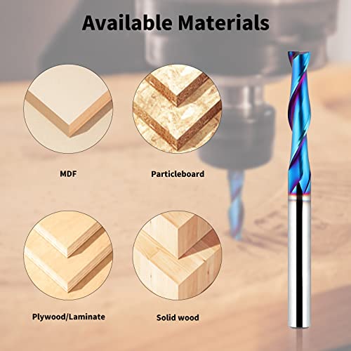 EANOSIC Upcut Spiral Router Bit 1/4 inch Shank, 1/4 inch Cutting Diameter, Extra Long 3 inch Solid Carbide with Nano Blue Coating CNC Router Bits End Mill for Wood Cut, Carving