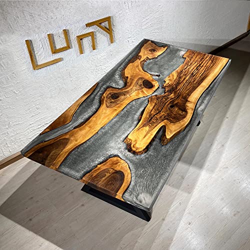 Epoxy Dining Table | Epoxy Resin Table | Live Edge River Table | Pearlescent Silver Epoxy River Table | Gray Epoxy Table | Walnut Table (39" x 98")