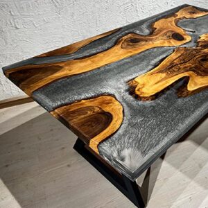 Epoxy Dining Table | Epoxy Resin Table | Live Edge River Table | Pearlescent Silver Epoxy River Table | Gray Epoxy Table | Walnut Table (39" x 98")