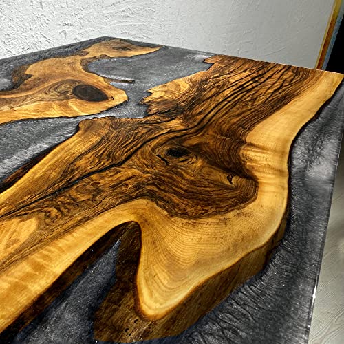 Epoxy Dining Table | Epoxy Resin Table | Live Edge River Table | Pearlescent Silver Epoxy River Table | Gray Epoxy Table | Walnut Table (39" x 98")