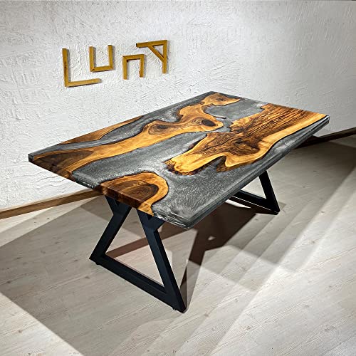 Epoxy Dining Table | Epoxy Resin Table | Live Edge River Table | Pearlescent Silver Epoxy River Table | Gray Epoxy Table | Walnut Table (39" x 98")