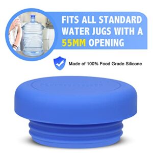 5 Gallon Water Jug Cap, Kingmall 2nd Generation Silicone Reusable Replacement Cap No Spill Top Lid Cover fits 55mm Bottles【Pack of 2, Blue】