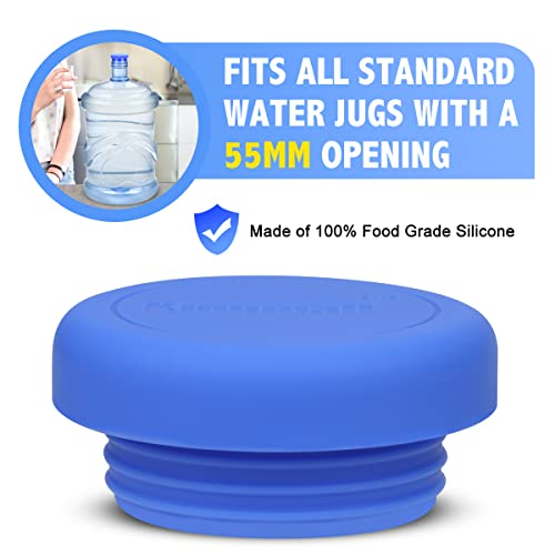 5 Gallon Water Jug Cap, Kingmall 2nd Generation Silicone Reusable Replacement Cap No Spill Top Lid Cover fits 55mm Bottles【Pack of 2, Blue】