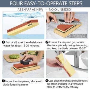 Knife Sharpening Stone, BOKUGE Professional Whetstone Knife Sharpener, 4 Side Grit 400/1000 3000/8000, Complete Knife Sharpening Kit with Non-Slip Bamboo Base, Honing Guide, Polishing Combination