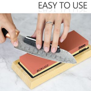 Knife Sharpening Stone, BOKUGE Professional Whetstone Knife Sharpener, 4 Side Grit 400/1000 3000/8000, Complete Knife Sharpening Kit with Non-Slip Bamboo Base, Honing Guide, Polishing Combination