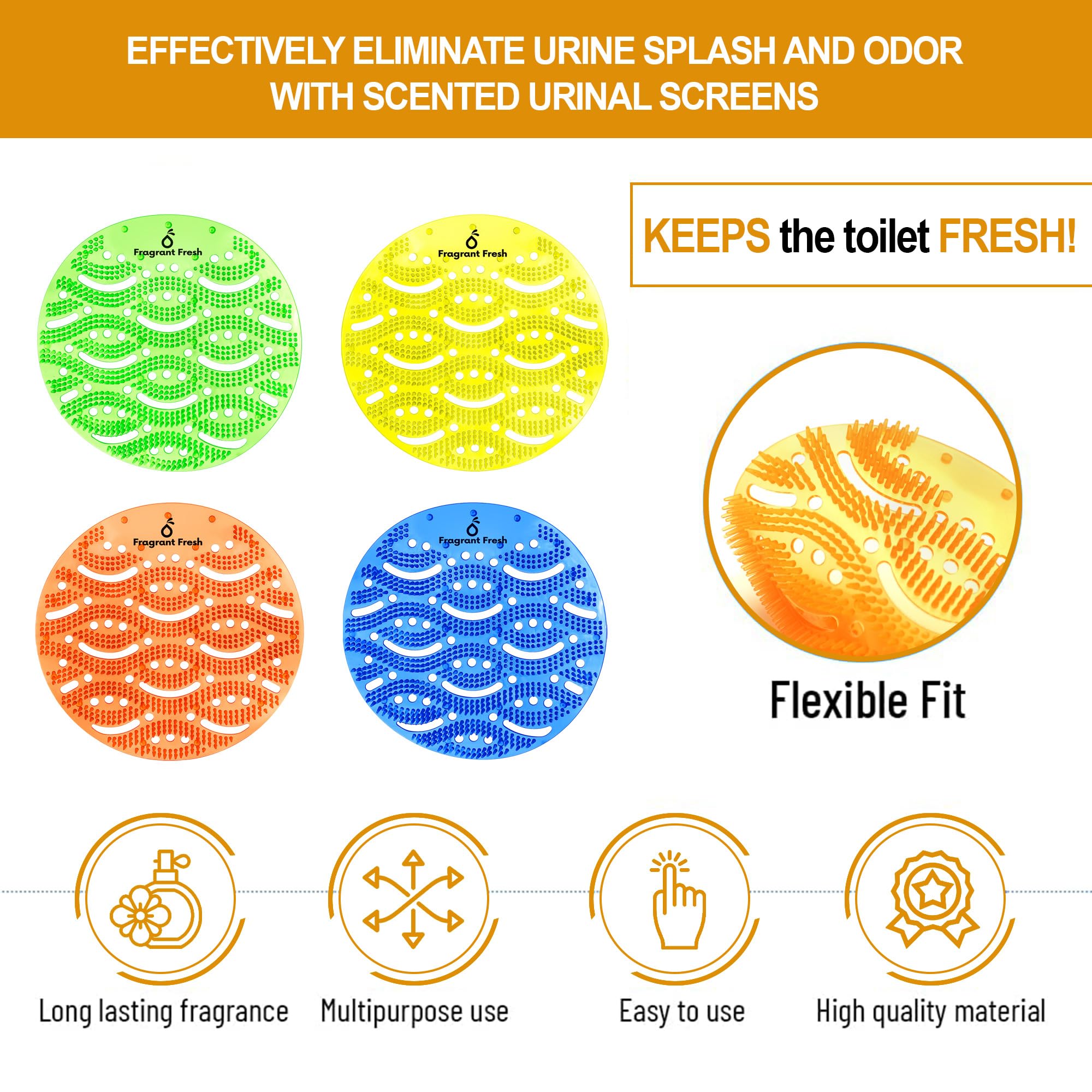 Fragrant Fresh Urinal Screen Deodorizer, Fresh Scented Urinal Screen With Easy Fit & Multiple use (Orange, 15 Pack)