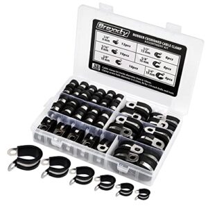 brexxty 52 pcs cable clamps assortment kit—304 stainless steel wire clamps of 6 sizes—1/4" 5/16" 3/8" 1/2" 5/8" 3/4"—to bundle, clamp, & protect wires, pipes, & cables