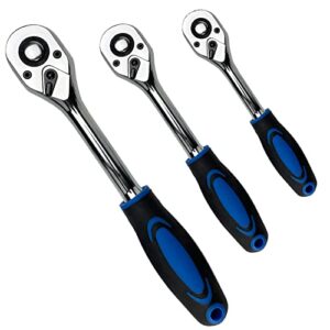 tr toolrock 3pcs ratchet set，1/4" 3/8" 1/2-inch drive socket wrench 72-tooth quick-release reversible cr-v gear torque spanner with soft grip handle hand tools…