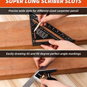 RONGPRO Rafter Square and Combination Square Tool Set, 7 Inch Triangle Carpenter Square Die-cast Aluminum Alloy and 12 Inch Zinc-Alloy Die-Casting Combo Square Ruler - Rafter Square Layout Tool