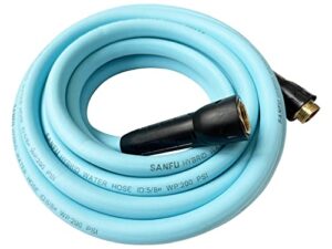sanfu hybrid garden water hose 5/8 in x 25 ft, 180psi, heavy duty, lightweight, flexible non-kinking with swivel grip handle female and 3/4" ght solid brass fittings, drinking water hose for rv, azure