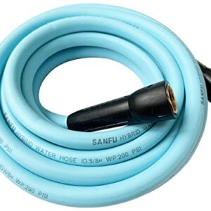 SANFU Hybrid Garden Water Hose 5/8 IN X 25 FT, 180PSI, Heavy Duty, Lightweight, Flexible Non-Kinking with Swivel Grip Handle Female and 3/4" GHT Solid Brass Fittings, Drinking Water Hose For RV, Azure