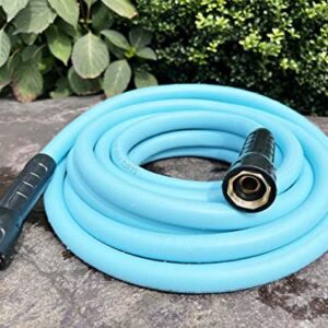 SANFU Hybrid Garden Water Hose 5/8 IN X 25 FT, 180PSI, Heavy Duty, Lightweight, Flexible Non-Kinking with Swivel Grip Handle Female and 3/4" GHT Solid Brass Fittings, Drinking Water Hose For RV, Azure