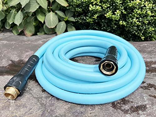 SANFU Hybrid Garden Water Hose 5/8 IN X 25 FT, 180PSI, Heavy Duty, Lightweight, Flexible Non-Kinking with Swivel Grip Handle Female and 3/4" GHT Solid Brass Fittings, Drinking Water Hose For RV, Azure