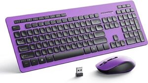 wireless keyboard mouse combo, seenda quiet wireless keyboard mouse, 2.4g full-sized cute cordless ergonomic keyboard mouse for windows computer laptops pc desktop, purple
