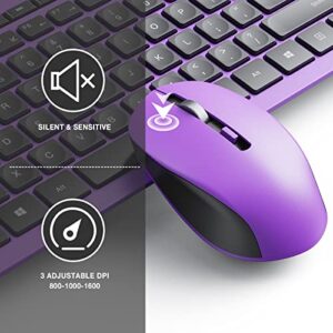 Wireless Keyboard Mouse Combo, Seenda Quiet Wireless Keyboard Mouse, 2.4G Full-Sized Cute Cordless Ergonomic Keyboard Mouse for Windows Computer Laptops PC Desktop, Purple