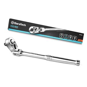 duratech 3/8" drive flex-head ratchet, 72-tooth ratchet wrench, quick-release, reversible switch, full-polished chrome plating, alloy steel