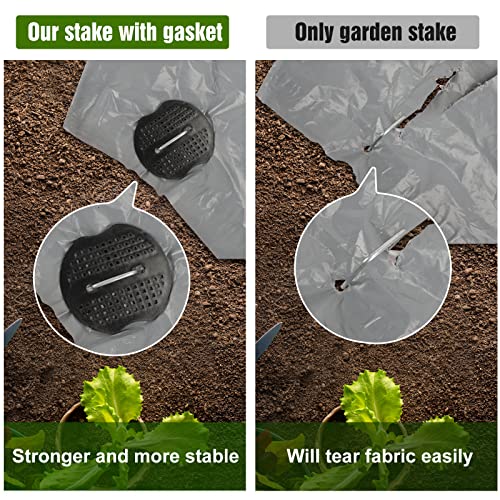 Whonline 270pcs 6 Inch Landscape Staples Set, 240pcs Ground Stakes and 30pcs Gasket, 11 Gauge Galvanized Garden Stakes for Weed Barrier Irrigation Tubing Garden Decor