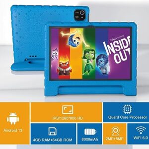 NOBKLEN Kids Tablet 10 Inch, Android 13, 4GB+64GB, 8-Core CPU, WiFi 6, 12H Battery Life, Parental Control, 1280 * 800 HD Display, Dual