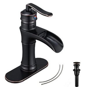 oil rubbed bronze bathroom faucet ggstudy waterfall single handle one hole farmhouse bronze bathroom vanity faucet basin mixter tap deck mount with drain assembly