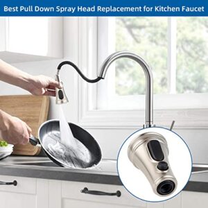 Hibbent Kitchen Faucet Head Replacement, Pull Down Faucet Spray Head, 3 Function Faucet Sprayer Nozzle with 10 Adapters Compatible with Moen, American Standard, Delta, Kohler Faucets, Brushed Nickel