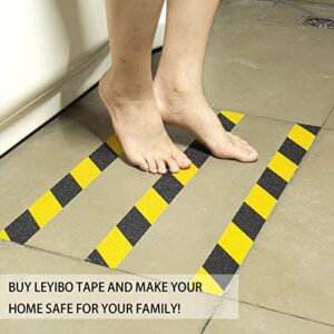 Leyibo Anti Slip Tape with Roller, 5” x 35Ft, Non Slip Safety Grip Tape for Stair Step Outdoor/Indoor, Waterproof Non Skid Tape for Bathtub, Boat, Pool, Comfortable for Bare Feet, Caution Yellow/Black