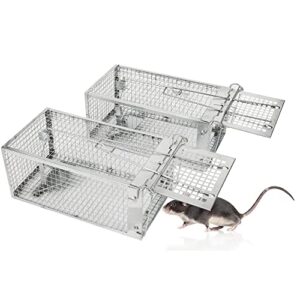 2 pack humane rat traps, live small mouse traps catch and release for indoor outdoor, small animals traps, easy to use, pet safe medium size ( 10.6"x 5.5"x 4.5" )