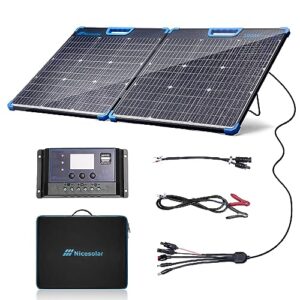 nicesolar portable 100w solar panel kit bifacial foldable 100 watt solar pv module charger for portable power station & lead-acid & lithium & lifepo4 12v battery for camping outdoor boat rv