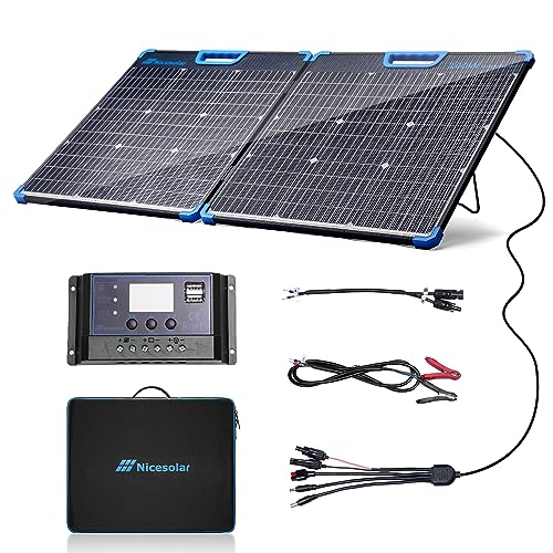 Nicesolar Portable 100W Solar Panel Kit Bifacial Foldable 100 Watt Solar PV Module Charger for Portable Power Station & Lead-Acid & Lithium & LiFePO4 12V Battery for Camping Outdoor Boat RV