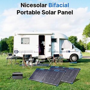 Nicesolar Portable 100W Solar Panel Kit Bifacial Foldable 100 Watt Solar PV Module Charger for Portable Power Station & Lead-Acid & Lithium & LiFePO4 12V Battery for Camping Outdoor Boat RV