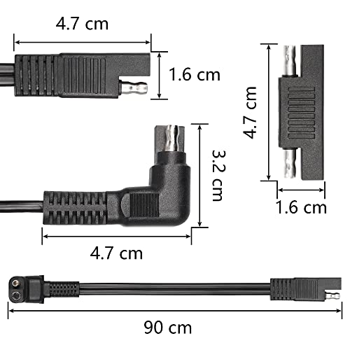 CERRXIAN Right Angle SAE Extension Cable, 0.9m 90 Degree 12AWG SAE SAE to SAE Quick Disconnect Wire Harness with SAE Connector for Solar Panel,Motorcycle, Cars, RV(Black)