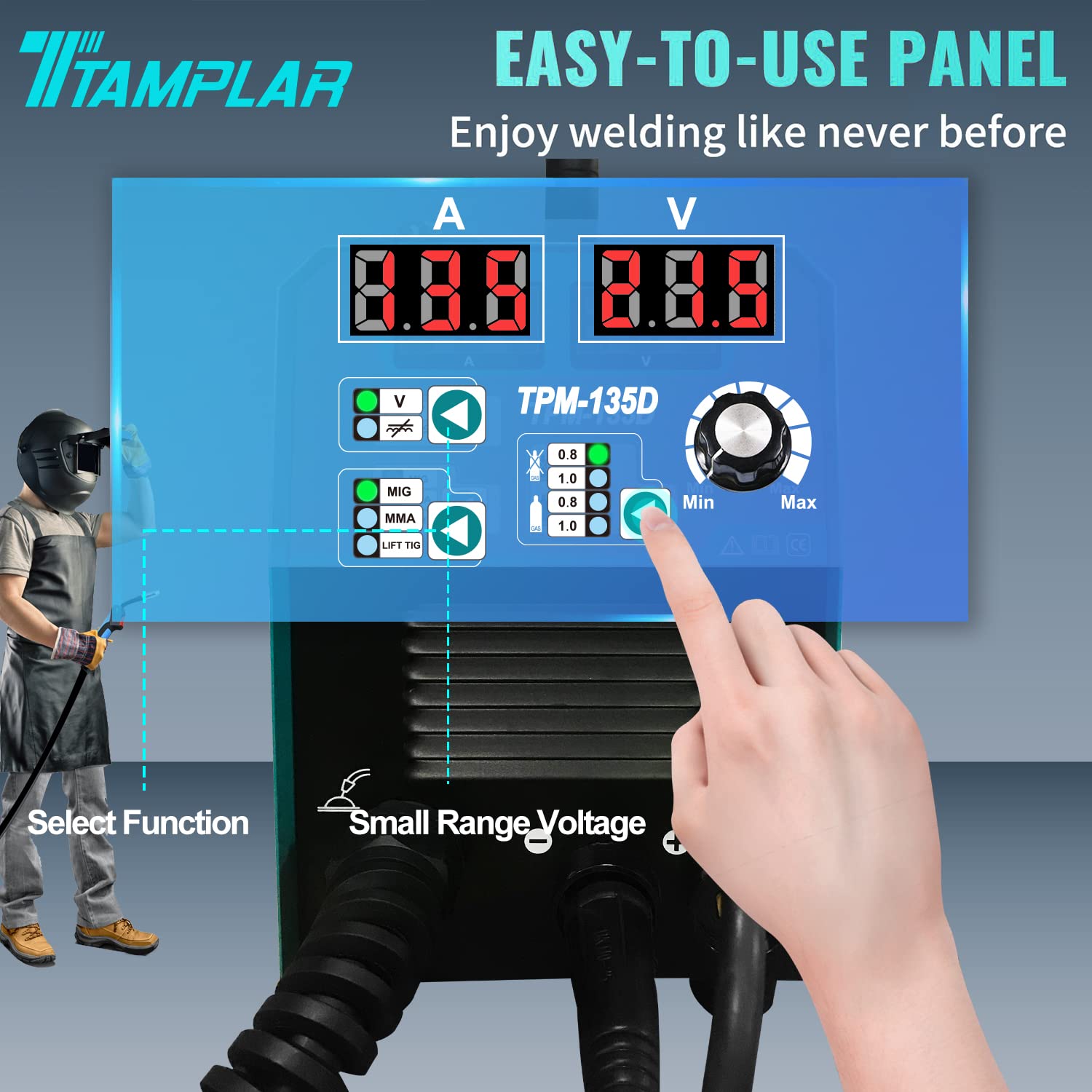 TTAMPLAR MIG Welder - 4 in 1 Flux MIG/Solid Wire/Stick ARC/Lift TIG 135D Gas/Gasless welding, 110V&220V Dual Voltage IGBT Inverter Welding Machine