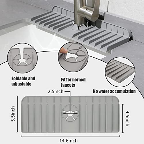 2-Pack Kitchen Sink Splash Pads, MORROT Kitchen, Bathroom Silicone Handle Drip Tray, Sink Drain Tray Drying Pads Countertop Splash Pads, Silicone Faucet Pads (Grey)