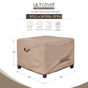 ULTCOVER Waterproof Patio Ottoman Cover Square Outdoor Side Table Furniture Covers Size 24L x 24W x 18H inch