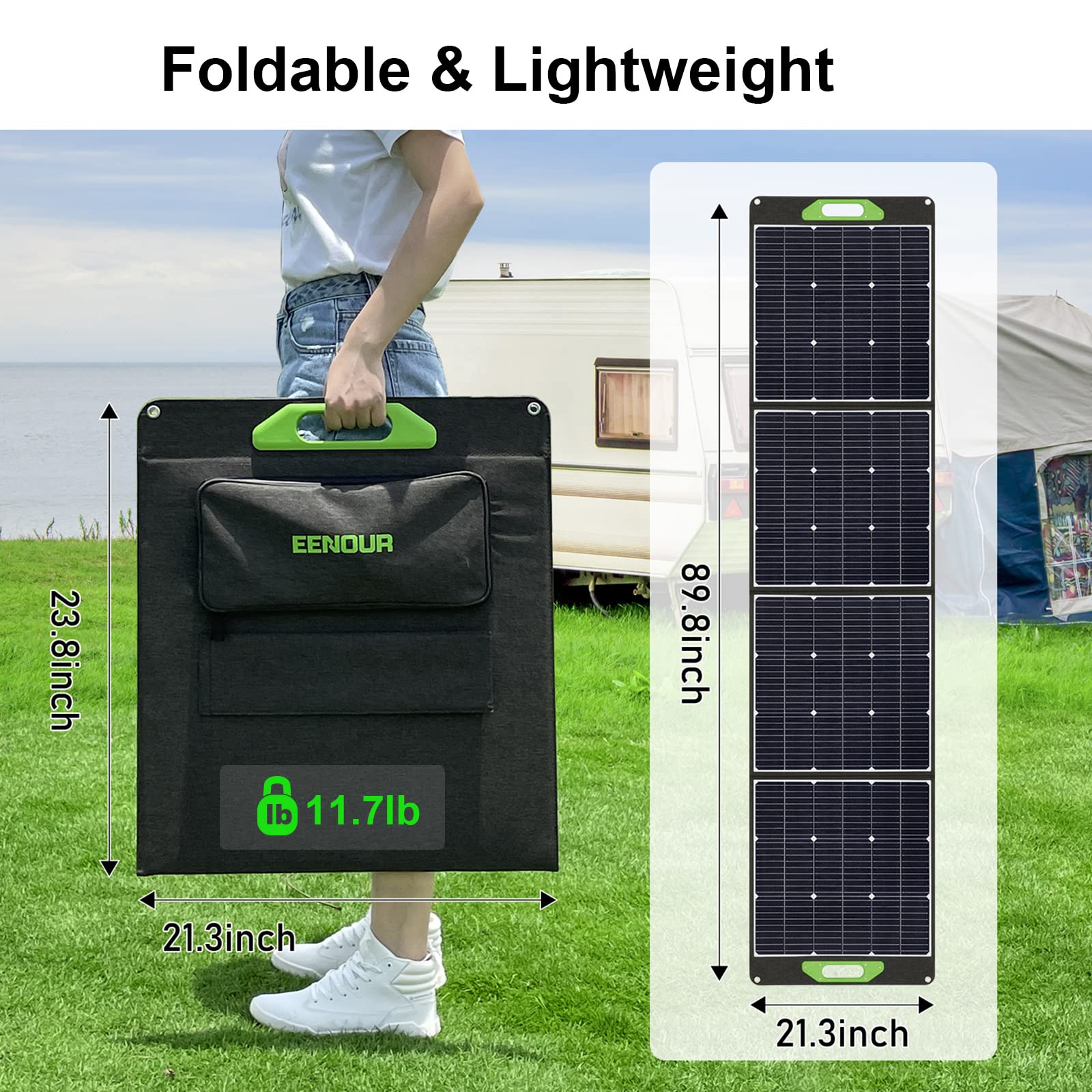 EENOUR 200W Portable Solar Panels 19.5V/39V Switchable, MC4 Output Monocrystalline High Efficiency Solar Panel Kit for Power Station Outdoor RV Camper