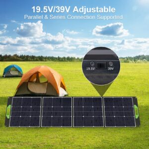 EENOUR 200W Portable Solar Panels 19.5V/39V Switchable, MC4 Output Monocrystalline High Efficiency Solar Panel Kit for Power Station Outdoor RV Camper