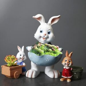 Garden Decor Cute Animal Rabbit Succulent Flower Pot, Houseplant Pot, Cactus Bonsai Small Flower Pot with Drainage Holes, Rabbit Statue Home Desk Decoration Children Gift (Yellow)