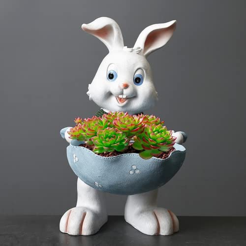 Garden Decor Cute Animal Rabbit Succulent Flower Pot, Houseplant Pot, Cactus Bonsai Small Flower Pot with Drainage Holes, Rabbit Statue Home Desk Decoration Children Gift (Yellow)