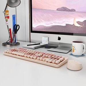 Wireless Keyboard and Mouse, KOOTOP Cute Keyboard and Mouse, 2.4G Wireless Keyboard with Retro Round Keycap for PC, Mac, Laptop,Tablet,Computer Windows (Milk Tea)