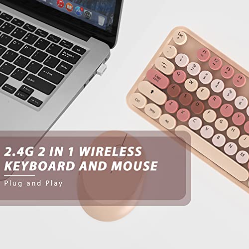 Wireless Keyboard and Mouse, KOOTOP Cute Keyboard and Mouse, 2.4G Wireless Keyboard with Retro Round Keycap for PC, Mac, Laptop,Tablet,Computer Windows (Milk Tea)