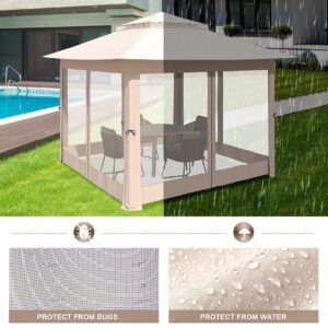 Gazebo, CBBPET 11'x 11' Pop Up Gazebo with Mosquito Netting, Outdoor Canopy with Double Roof Tops and 121 Square Feet of Shade for Patio, Group Gatherings, Camping Shelter (Khaki)