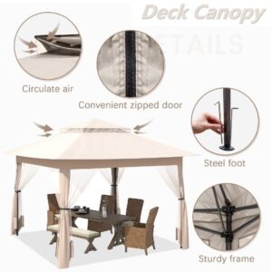 Gazebo, CBBPET 11'x 11' Pop Up Gazebo with Mosquito Netting, Outdoor Canopy with Double Roof Tops and 121 Square Feet of Shade for Patio, Group Gatherings, Camping Shelter (Khaki)